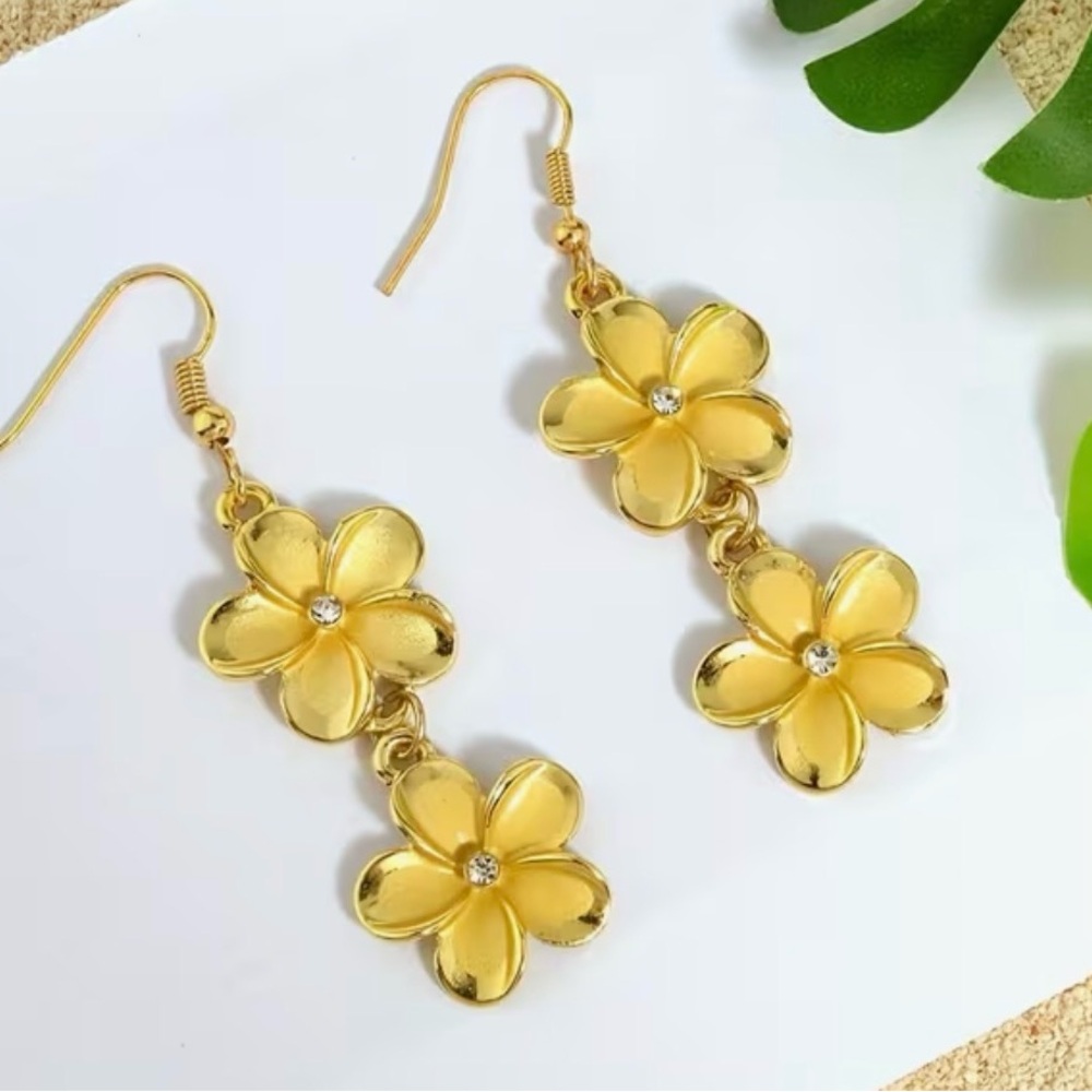 Gold Floral Drop Earrings - Women Jewelry